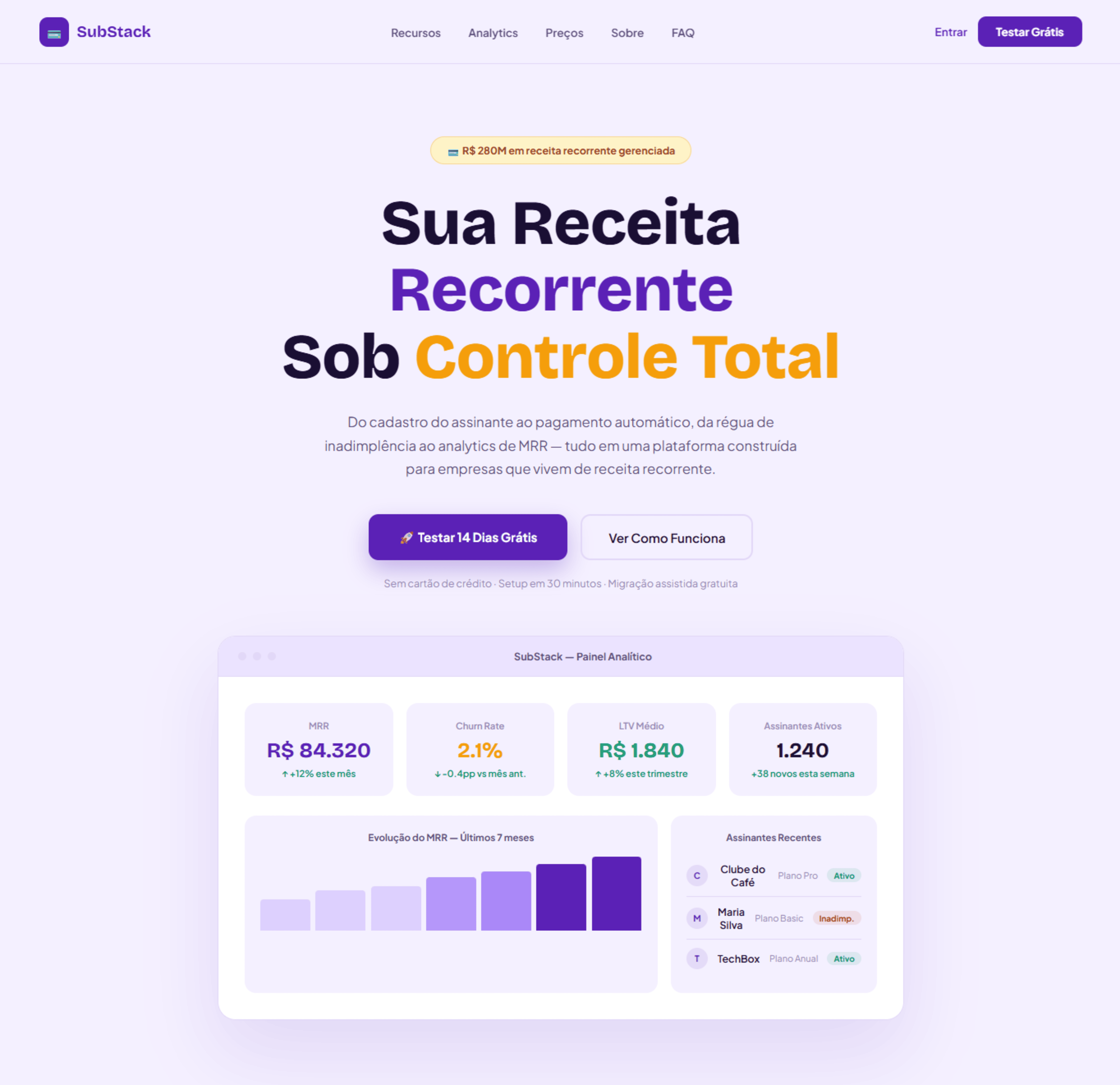 Esboço Estruturado de Conteúdo — Plataforma SaaS para Gestão Inteligente de Receita Recorrente